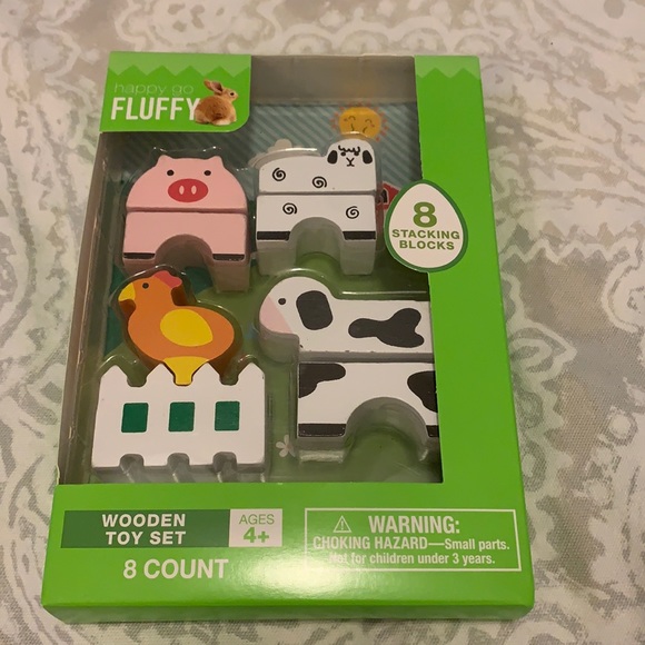 NWT Happy Go Fluffy 8- piece wooden Block Set - Picture 1 of 4